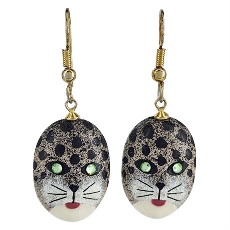 Vintage Porcelain Ceramic Cat Face Mask Earrings