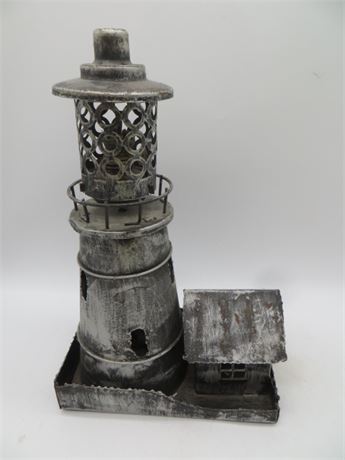Unique & Rare Tin Art Lighthouse Music Box & Oil Lamp