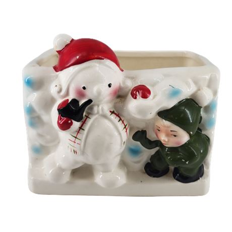 VTG Ceramic Snowman & Elf Planter