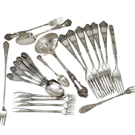 Assorted Lot of Vintage Silver Plate Flatware ~ Ornate patterns ~ 22 pcs