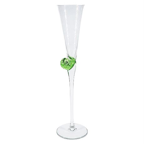 Murano Art Glass Green Snail Champagne Flute