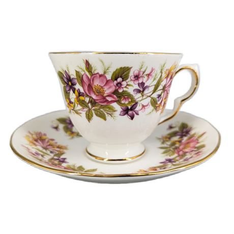 Colclough Bone China England Tea Cup + Saucer Pastel Flowers