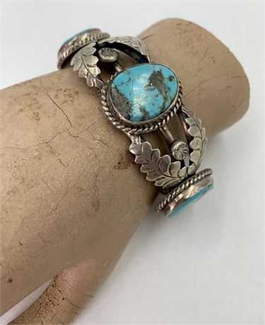 Navajo Signed RP Native American Silver Turquoise Nugget Bracelet
