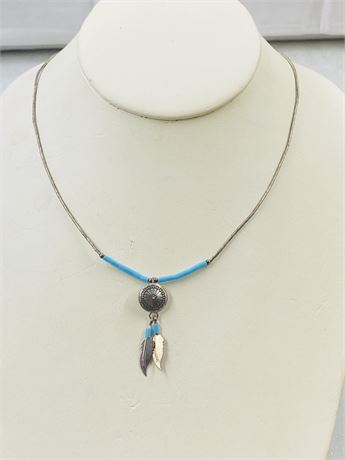 Vtg Navajo Sterling Turquoise Necklace