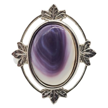 Vintage Silver Tone Wampum Shell Adjustable Ring