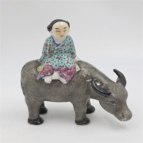 Antique Chinese Porcelain "Herdboy Riding an Ox" Figurine