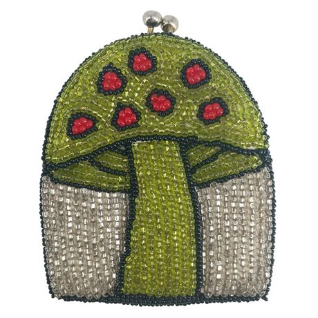 Vintage Beaded Mushroom Coin Purse with Kiss Clasp