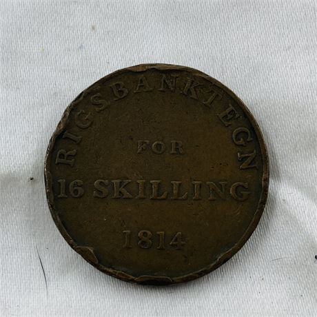 1814 Denmark 16 Skilling Coin