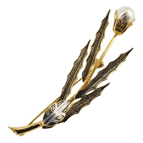 Vintage Spanish Damascene Style Flower Brooch
