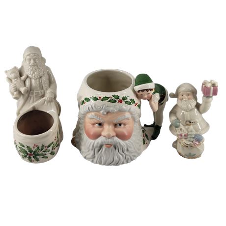 Lenox Santa & Elf Toby Mug / Santa's Toy Bag Figure / Santa Votive