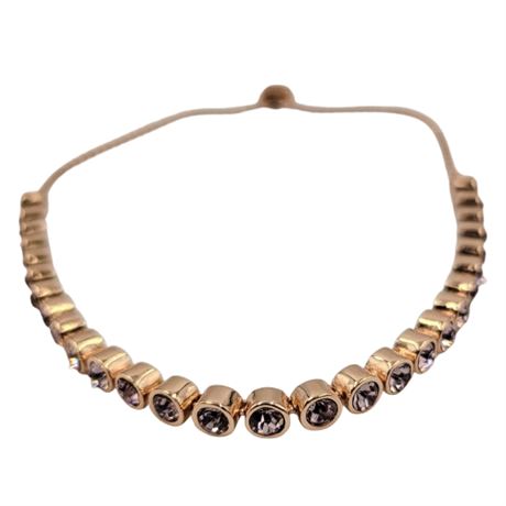 Banana Repuplic Gold Tone Purple Rhinestone Bolo Closure Bracelet