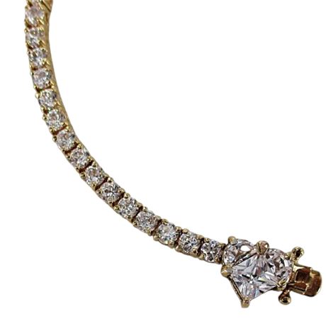 ROSS SIMONS Vermeil 925 Heart Clasp CZ 7" Tennis Bracelet