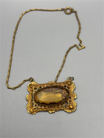 Victorian pinchbeck citrine color oval shaped necklace