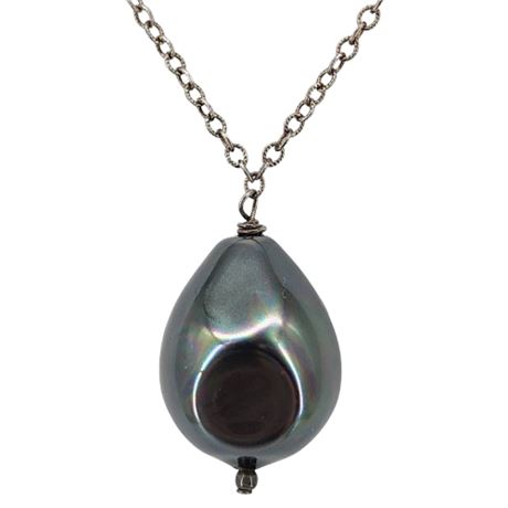 Artisan Made Sterling Silver Faux Black Pearl Pendant Necklace