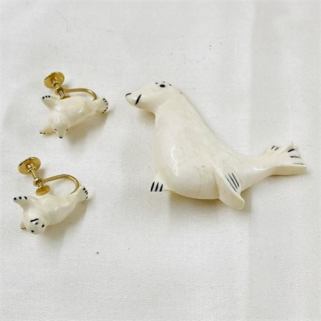 Vintage Seal Earring + Pin Set