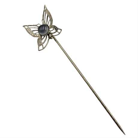 Vintage Silver Tone Filigree Butterfly Stick Pin