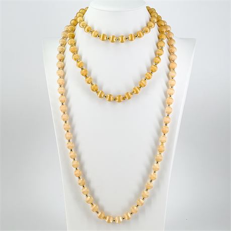 Pair of Vintage Silk and Gold-Tone Beaded Necklaces