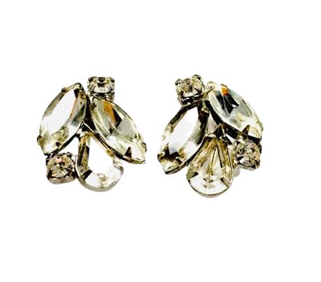 Vtg Weiss Signed Rhinestone Earrings Silver Tone