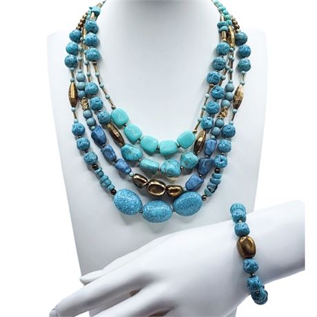 Faux Turquoise & Pyrite Necklace & Bracelet Set