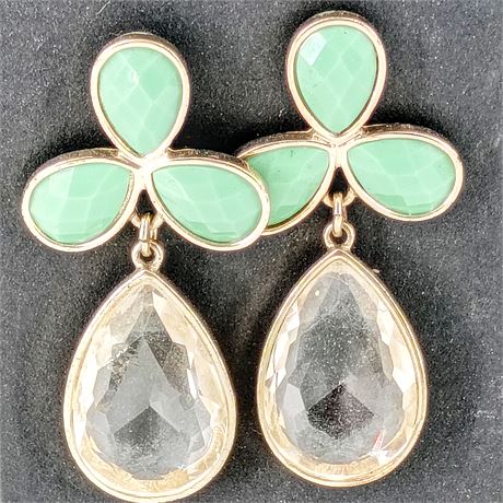 Faceted Mint-Green & Clear Teardrop Statement Earrings