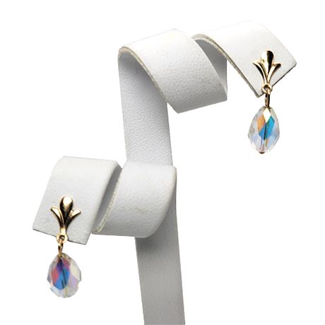 14K Gold Aurora Borealis Crystal Drop Earrings