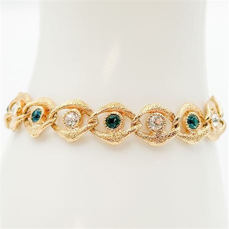 Vintage Gold-Tone & Rhinestone Evil-Eye Link Bracelet