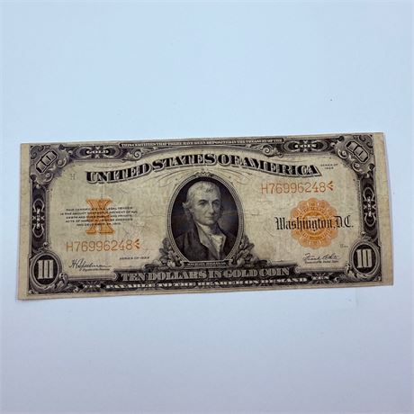 1922 $10 Gold Certificate Michael Hillegas