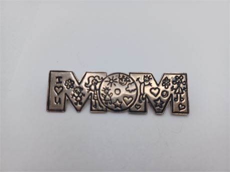 Sterling Silver "I Love You Mom" Brooch Signed Mexico EFS