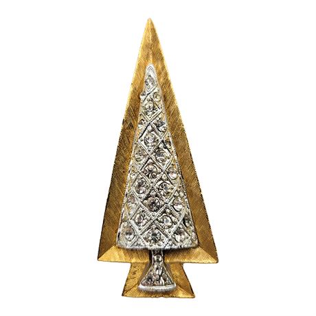 Vintage Two-Tone Rhinestone Christmas Tree Brooch