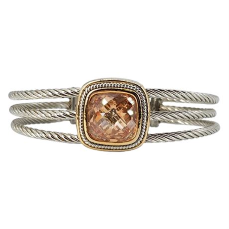 Modern Faceted Faux Citrine Cable Cuff Bracelet