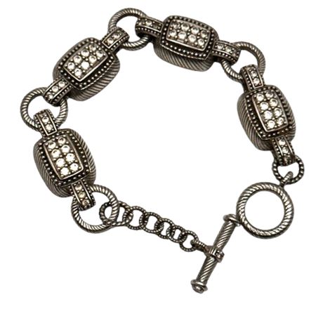Silver Tone Toggle Bracelet with Rhinestones