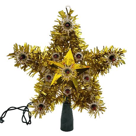Retro Light Up Tinsel Christmas Tree Topper Star