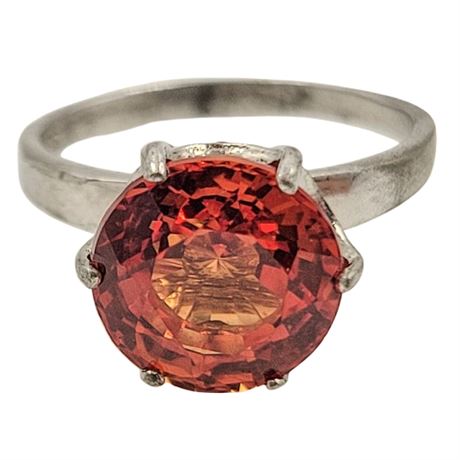 Silver Tone Lab-Created Orange Sapphire Ring Size 6