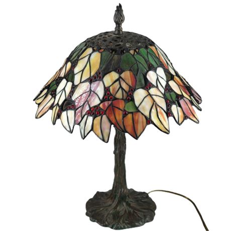 Tiffany Style Stained Glass Accent Lamp with Zinc Cast Base