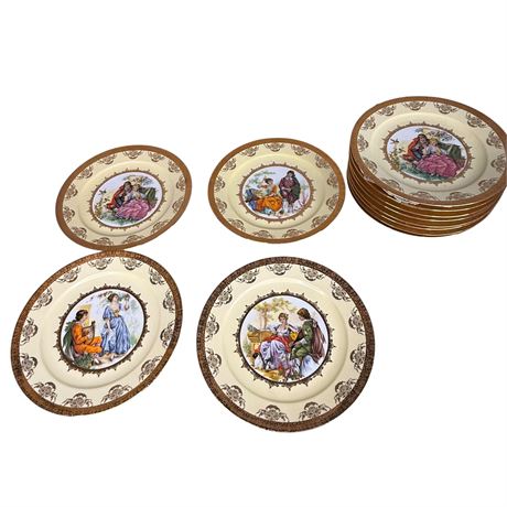 J K W Western Germany Dinner Plate Set with Courting Couples