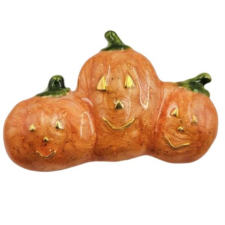 Vintage Orange Glitter Enamel Pumpkin Trio Brooch