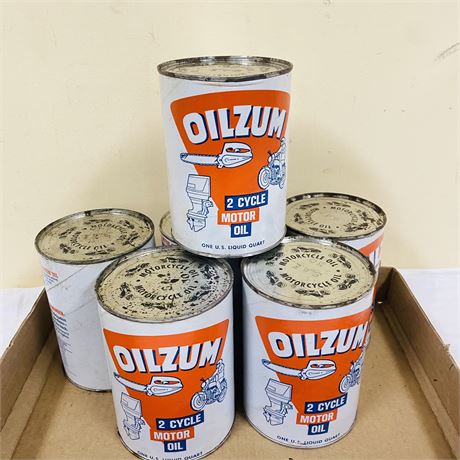 6 NOS Oilzum Quart Cans - Full