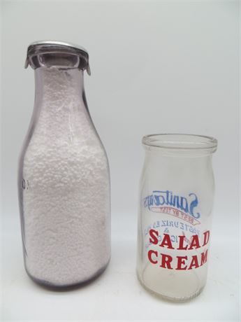 Milk Bottles Quart & Sanitary's 1 Pint Bottle
