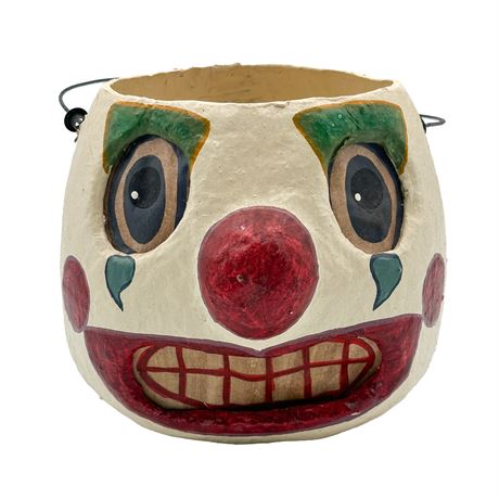Handmade Vintage Paper Mache Clown Halloween Bucket
