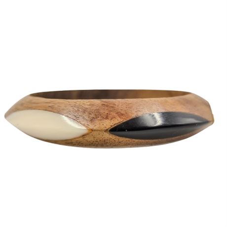 Vintage Mod Wooden Bangle Bracelet with Black and White Inlay