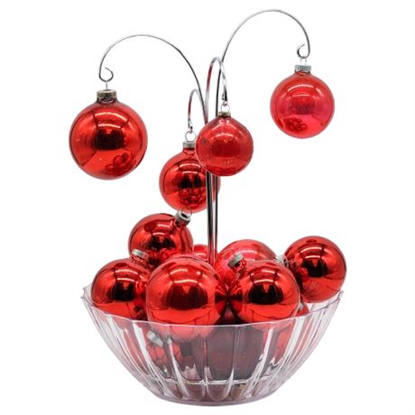 Vintage Rauch, Shiny Brite, Unmarked Red Glass Bulb Ornaments