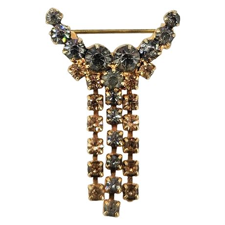 Vintage Prong Set Rhinestone Crescent Fringe Brooch