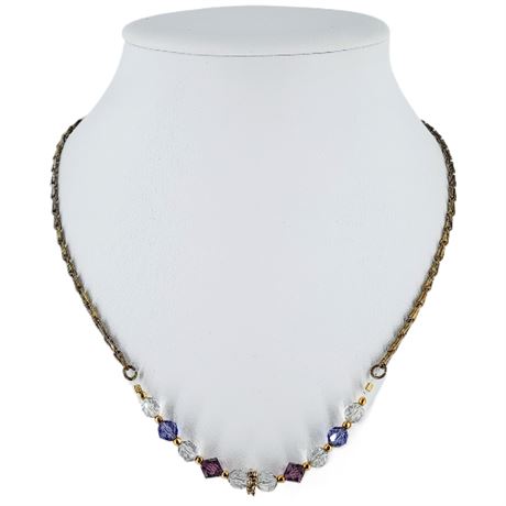 Vintage Faceted Crystal Beads on Barleycorn Chain Necklace
