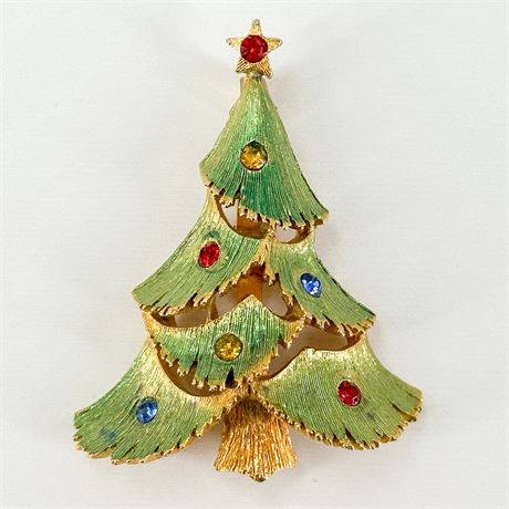 Vintage JJ Gold-Tone Christmas Tree Brooch