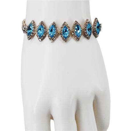Vintage Clear & Teal Blue Rhinestone Bracelet