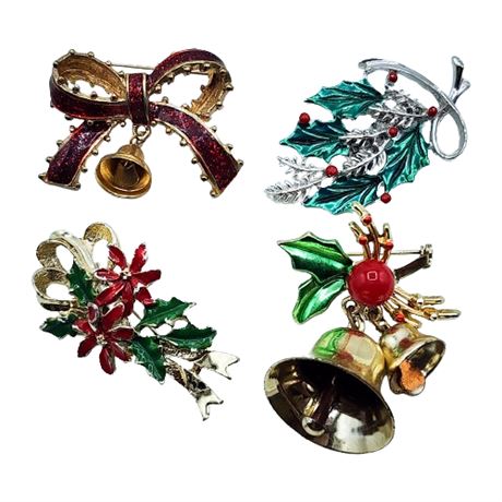 Lot of 4 Misc Christmas Brooches, Incl. Gerry's