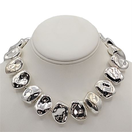 Vintage Silver Tone Chunky River Stone Necklace