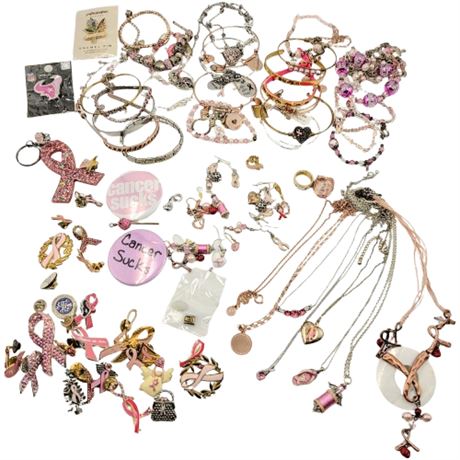 Large Lot of Breast Cancer/Cancer Awareness Jewelry