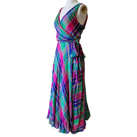 Polo Ralph Lauren Jewel Tone Madras True Wrap Maxi Dress