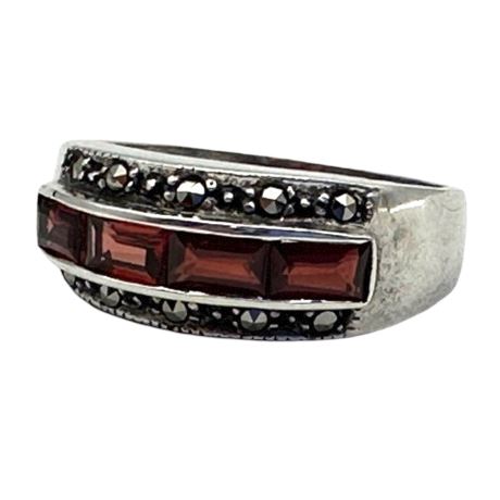 Sterling Silver Garnet Ring with Marcasite Accents